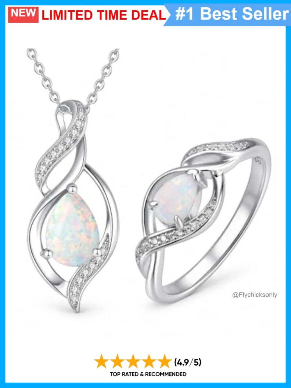 October Birthstone Necklace and Ring Set Jewelry Gift Set
